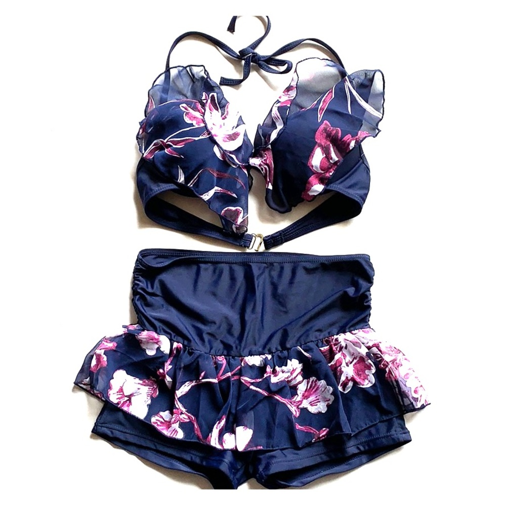Blue & Purple High-Waist Bottom Swimsuit